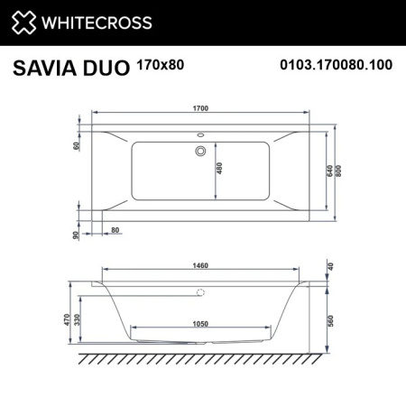 Акриловая ванна WHITECROSS Savia Duo "NANO" 0103.170080.100.NANO.CR 170х80 белая глянецевая/хром