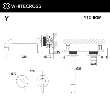 Смеситель для раковины L WHITECROSS Y Y1215GM графит