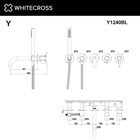 Смеситель для ванны скрытого монтажа WHITECROSS Y Y1240BL черный матовый