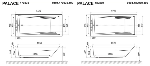 Акриловая ванна WHITECROSS Palace "LINE" 0104.170075.100.LINE.CR 170х75 белая глянецевая/хром