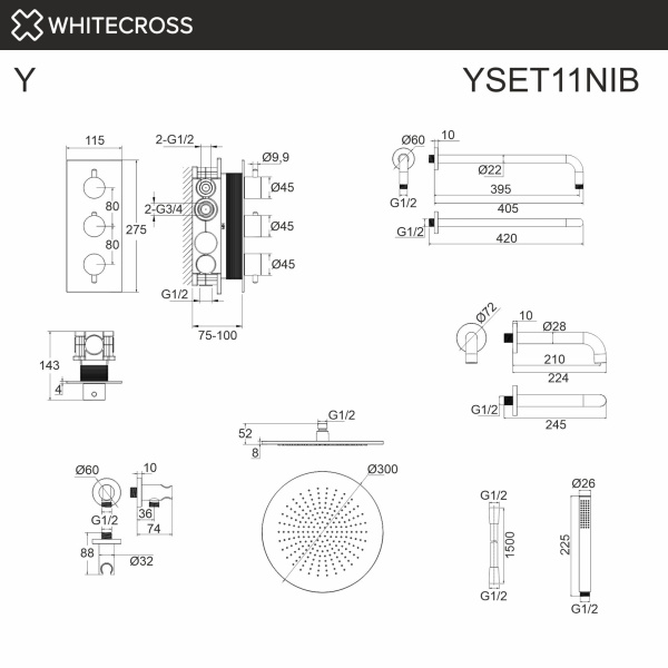 Душевой комплект с термостатом и изливом WHITECROSS Y YSET11NIB никель брашированный