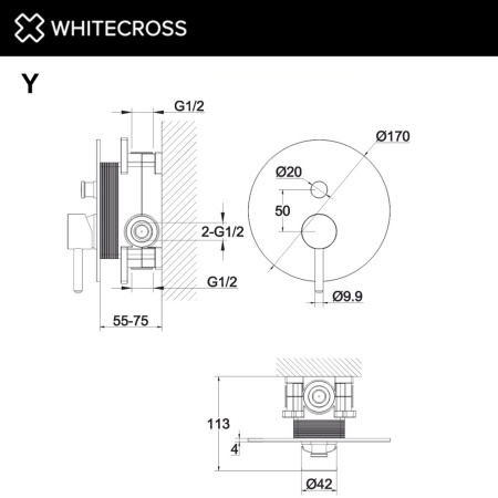 Смеситель встраиваемый WHITECROSS Y Y1235CPB медь брашированная