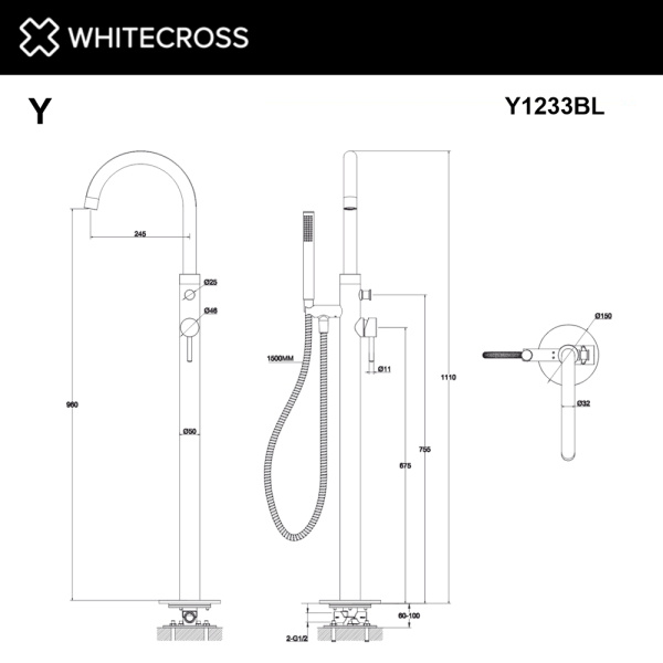 Напольный смеситель для ванны WHITECROSS Y Y1233BL черный матовый