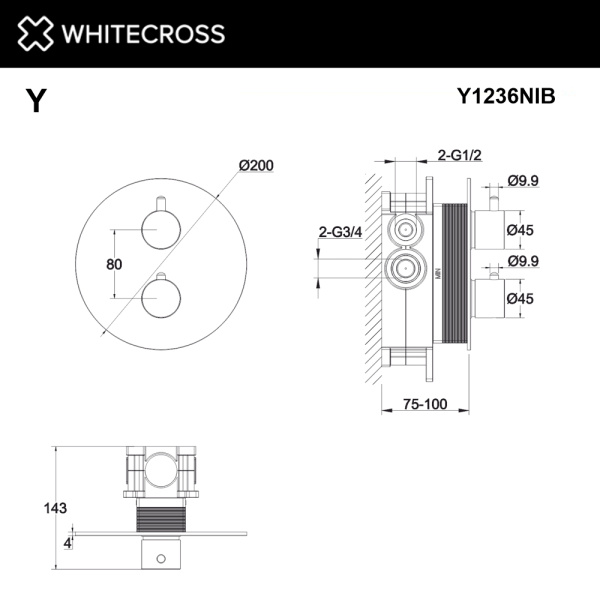 Смеситель термостатический встраиваемый WHITECROSS Y Y1236NIB никель брашированный
