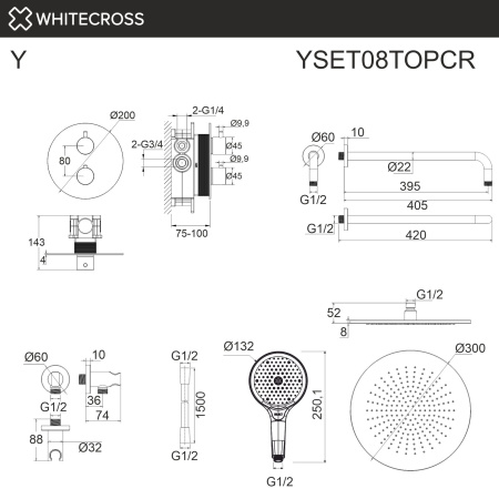 Душевой комплект с термостатом WHITECROSS Y YSET08TOPCPB медь брашированная
