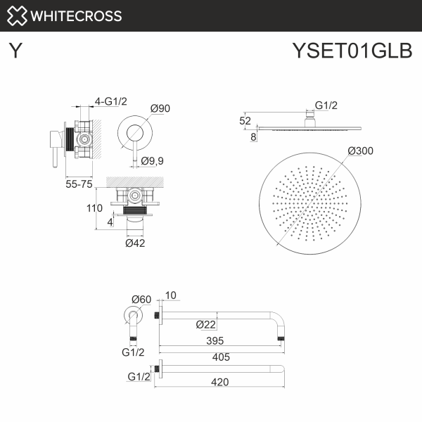 Душевой комплект с тропическим душем WHITECROSS Y YSET01GLB золото брашированное