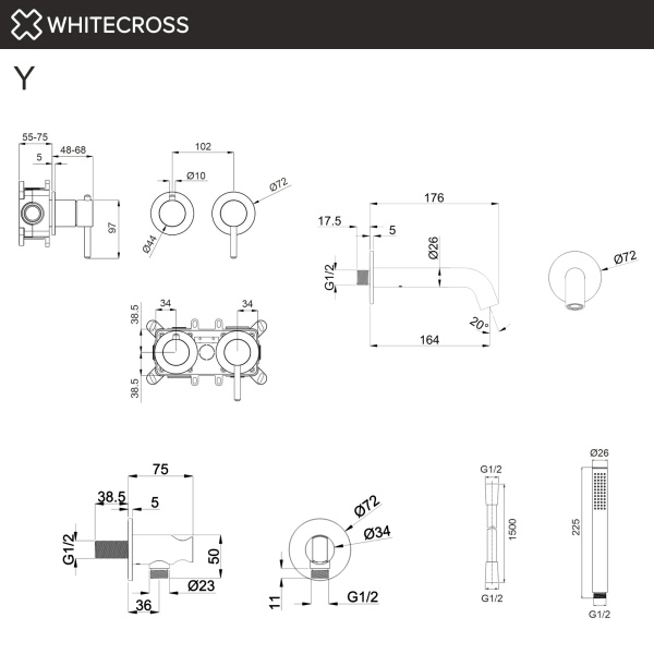 Смеситель для ванны на 4 отверстия WHITECROSS Y YSET1244SNIB никель брашированный