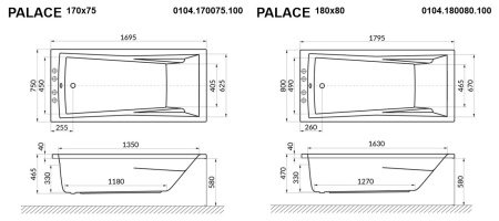 Акриловая ванна WHITECROSS Palace "ULTRA" 0104.170075.100.ULTRA.WH 170х75 белая глянцевая