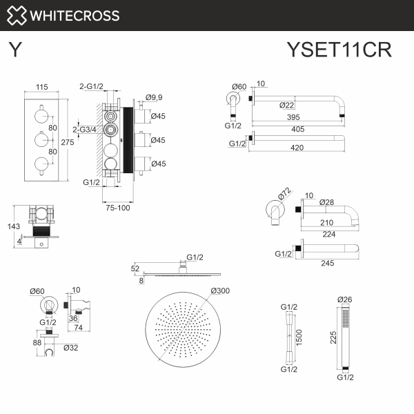Душевой комплект с термостатом и изливом WHITECROSS Y YSET11CR хром