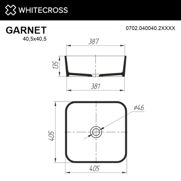 Раковина накладная WHITECROSS Garnet 0702.040040.2XXXX 40.5х40.5 искусственный камень RAL матовый