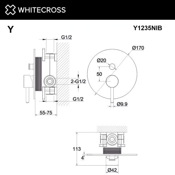 Смеситель встраиваемый WHITECROSS Y Y1235NIB никель брашированный