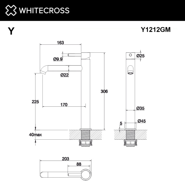 Смеситель для раковины L WHITECROSS Y Y1212GM графит