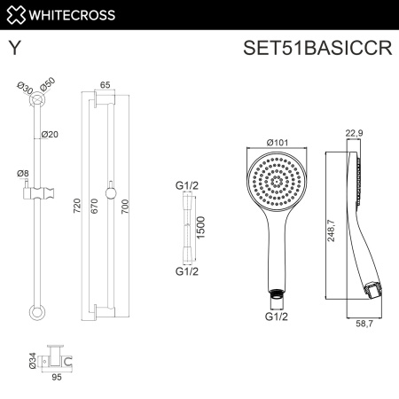 Душевой гарнитур WHITECROSS SET51BASICCR хром