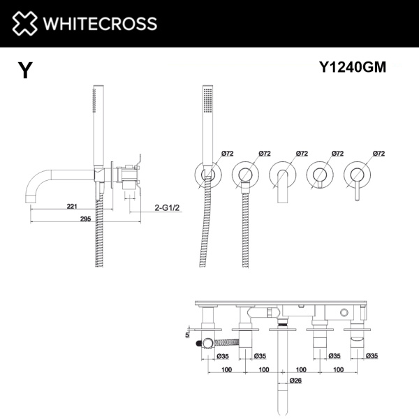 Смеситель для ванны скрытого монтажа WHITECROSS Y Y1240GM графит