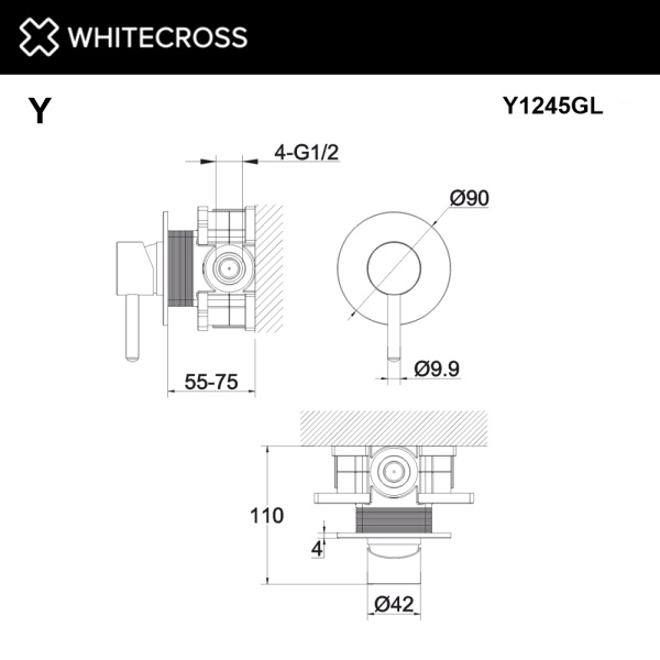 Смеситель встраиваемый WHITECROSS Y Y1245GL золото гленцевое