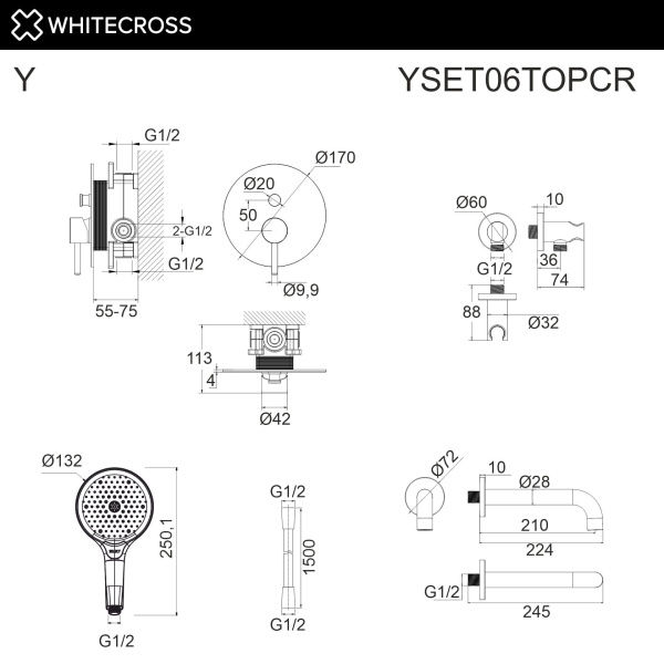 Душевой комплект с изливом WHITECROSS Y YSET06TOPCR хром