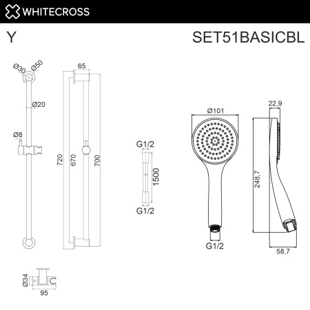 Душевой гарнитур WHITECROSS SET51BASICBL черный матовый
