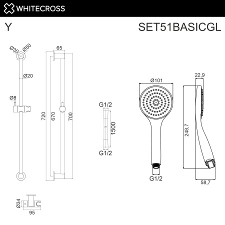Душевой гарнитур WHITECROSS SET51BASICGL золото гленцевое