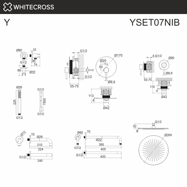 Душевой комплект с изливом и тропическим душем WHITECROSS Y YSET07NIB никель брашированный