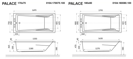 Акриловая ванна WHITECROSS Palace "RELAX" 0104.170075.100.RELAX.BR 170х75 белая глянцевая/бронза