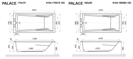 Акриловая ванна WHITECROSS Palace "NANO" 0104.180080.100.NANO.CR 180х80 белая глянцевая/бронза