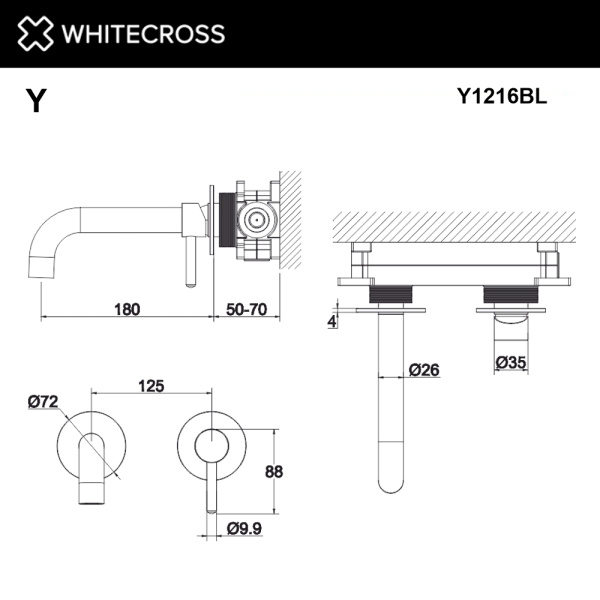 Смеситель для раковины WHITECROSS Y Y1216BL черный матовый