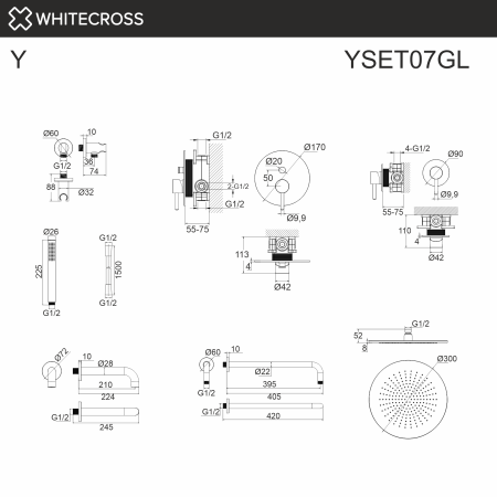 Душевой комплект с тропическим душем и изливом WHITECROSS Y YSET07GL золото гленцевое