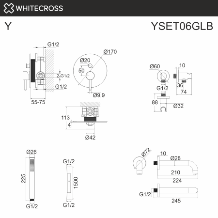 Душевой комплект с изливом и ручным душем WHITECROSS Y YSET06GLB золото брашированное
