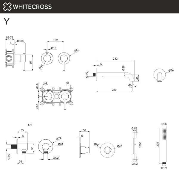 Смеситель для ванны скрытого монтажа WHITECROSS Y YSET1240GL золото гленцевое