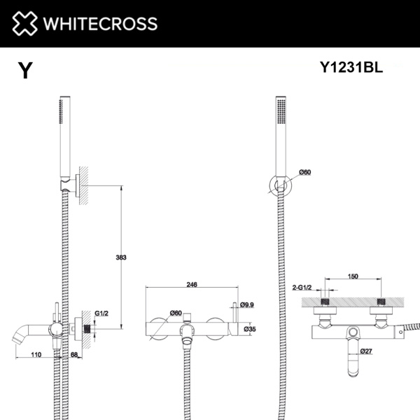 Смеситель для ванны WHITECROSS Y Y1231BL черный матовый