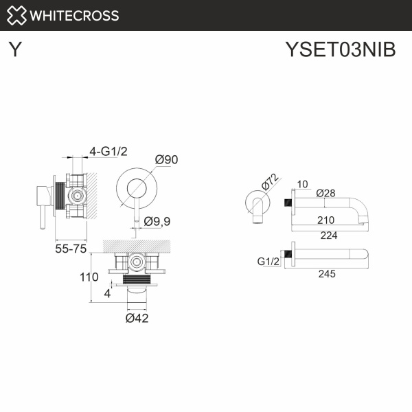 Душевой комплект с изливом WHITECROSS Y YSET03NIB никель брашированный