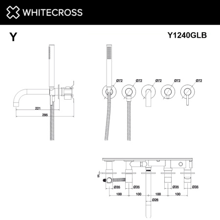 Смеситель для ванны скрытого монтажа WHITECROSS Y Y1240GLB золото брашированное
