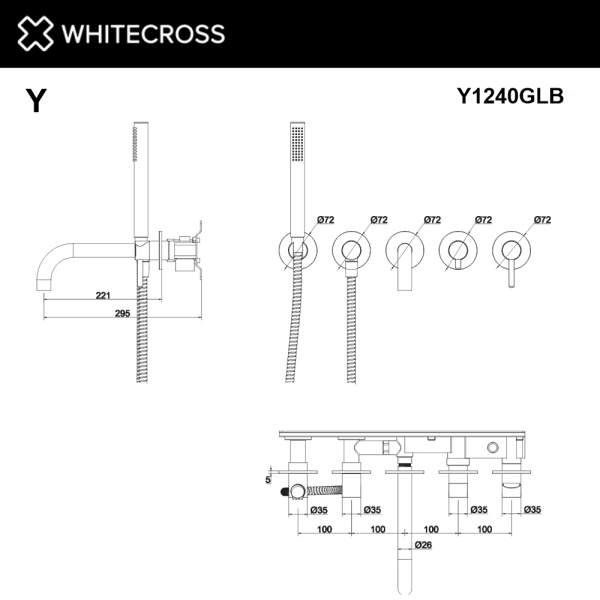 Смеситель для ванны скрытого монтажа WHITECROSS Y Y1240GLB золото брашированное