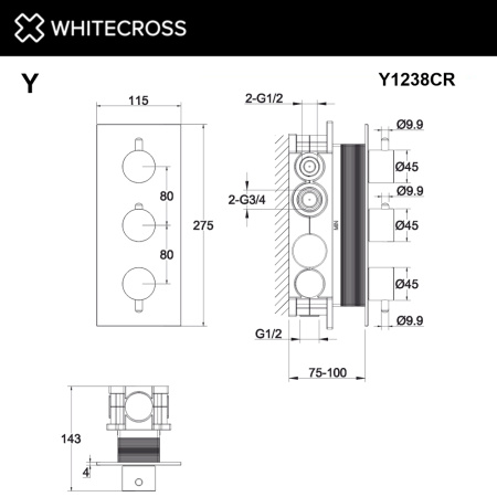 Смеситель термостатический встраиваемый WHITECROSS Y Y1238CR хром
