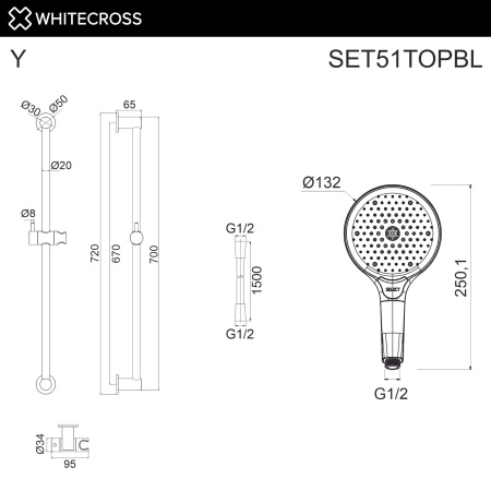 Душевой гарнитур WHITECROSS SET51TOPBL черный матовый