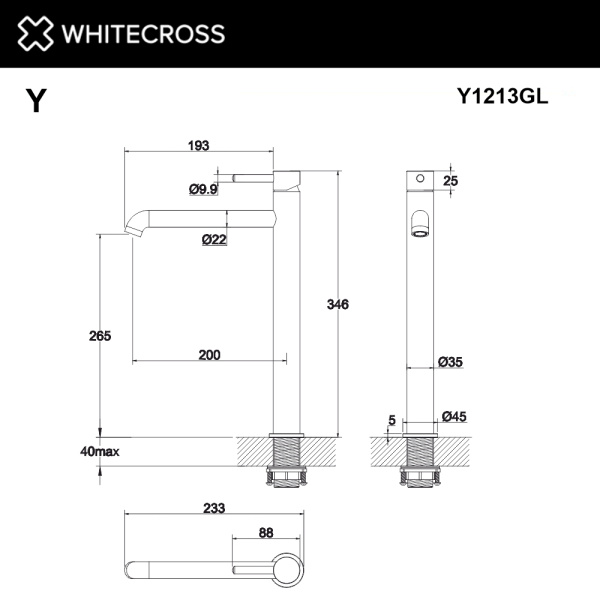 Смеситель для раковины XL WHITECROSS Y Y1213GL золото гленцевое