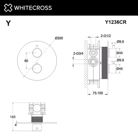 Смеситель термостатический встраиваемый WHITECROSS Y Y1236CR хром