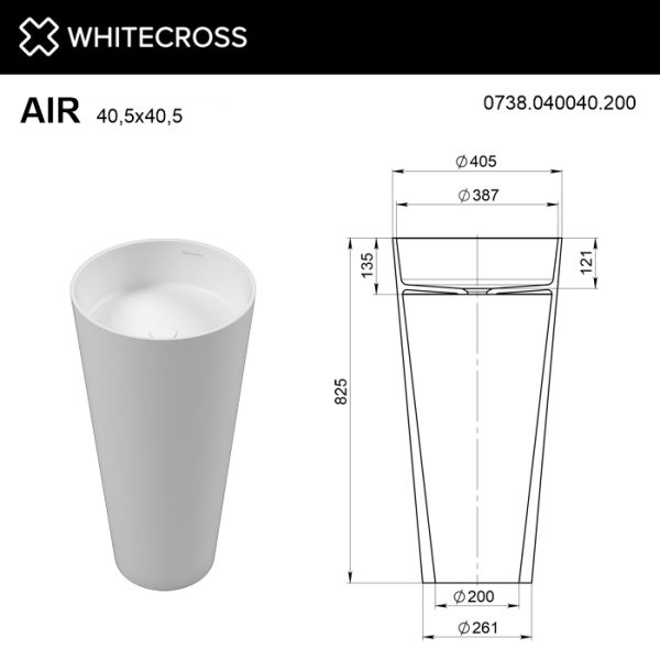 Раковина напольная WHITECROSS Air 0738.040040.203 D=40.5 искусственный камень черная/белая матовая
