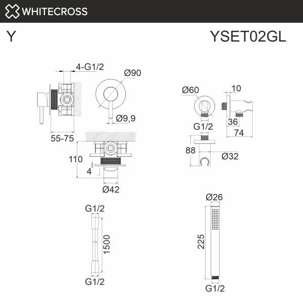Душевой комплект с ручным душем WHITECROSS Y YSET02GL золото гленцевое