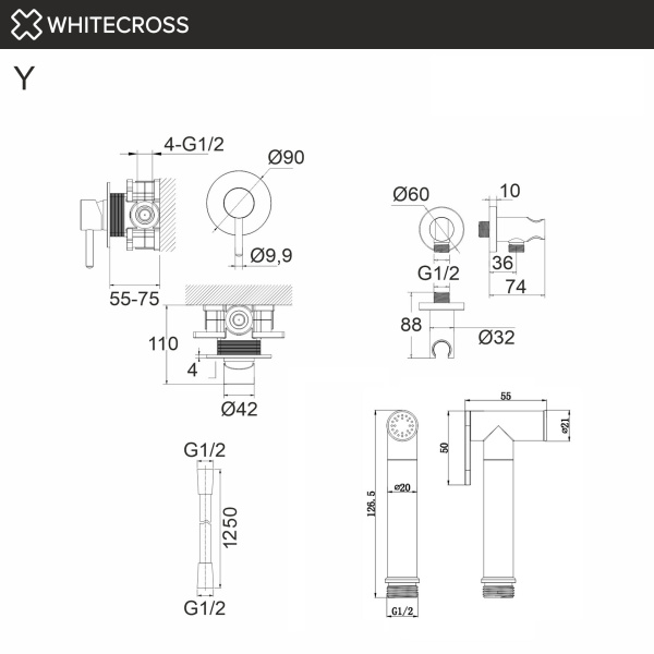 Гигиенический душ (гидроершик) WHITECROSS Y Y1245GL/Y1005GL/BIDETTA-GL/SHS125GL золото гленцевое
