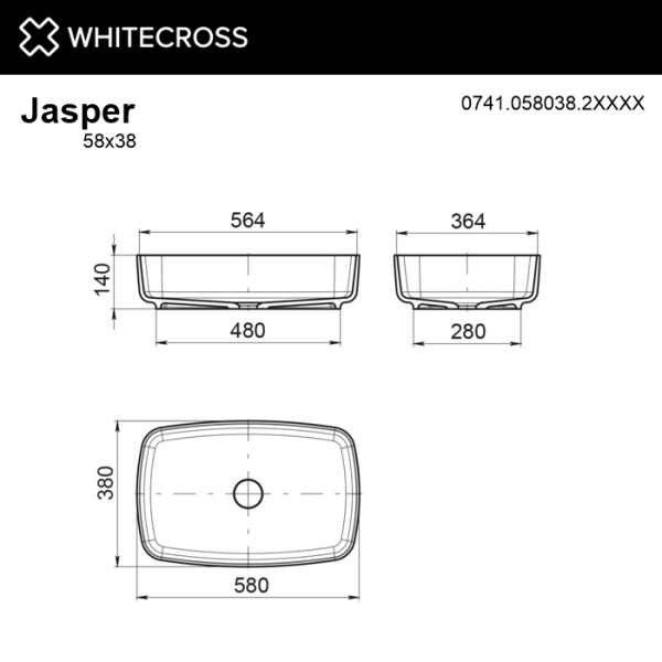 Раковина накладная WHITECROSS Jasper 0741.058038.2XXXX 58х38 искусственный камень RAL матовый