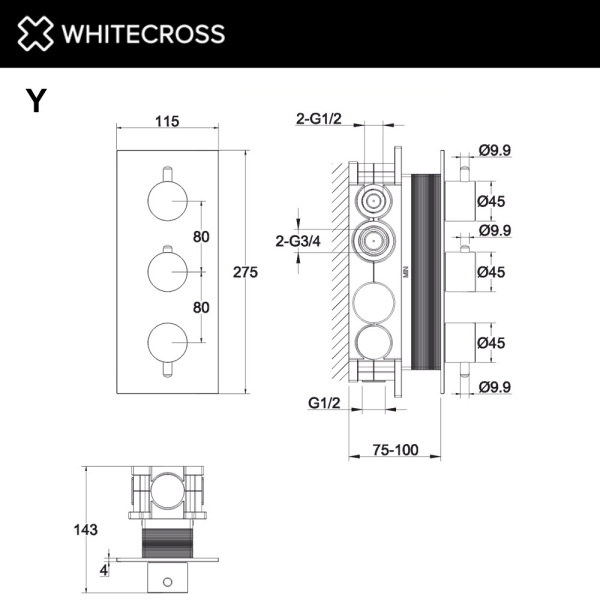 Смеситель термостатический встраиваемый WHITECROSS Y Y1238CPB медь брашированная