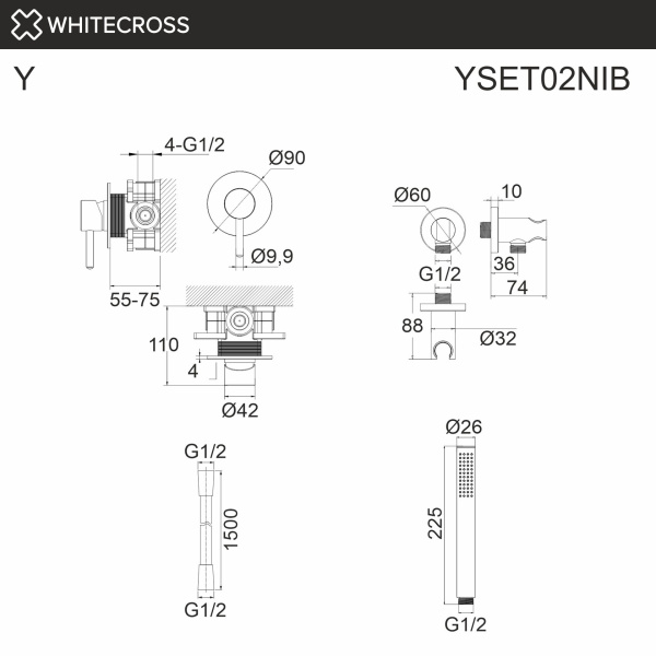 Душевой комплект с ручным душем WHITECROSS Y YSET02GM графит