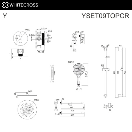 Душевой комплект с термостатом WHITECROSS Y YSET09TOPCR хром