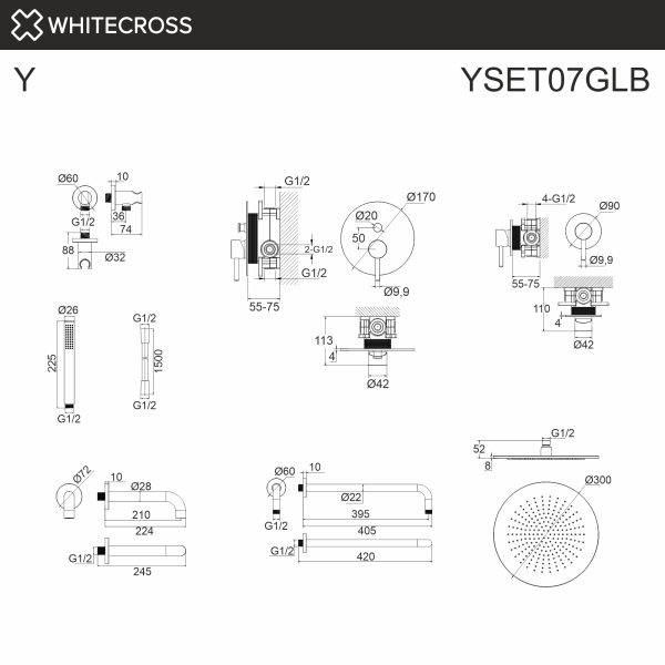 Душевой комплект с тропическим душем и изливом WHITECROSS Y YSET07GLB золото брашированное