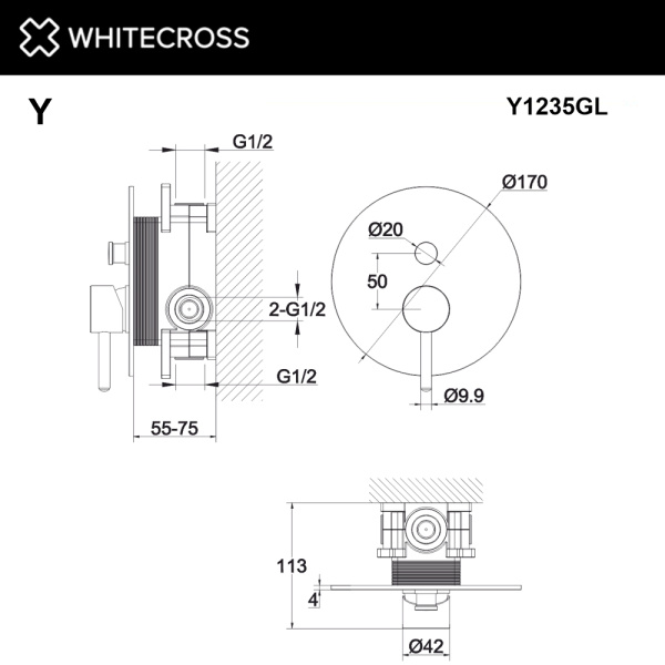Смеситель встраиваемый WHITECROSS Y Y1235GL золото гленцевое