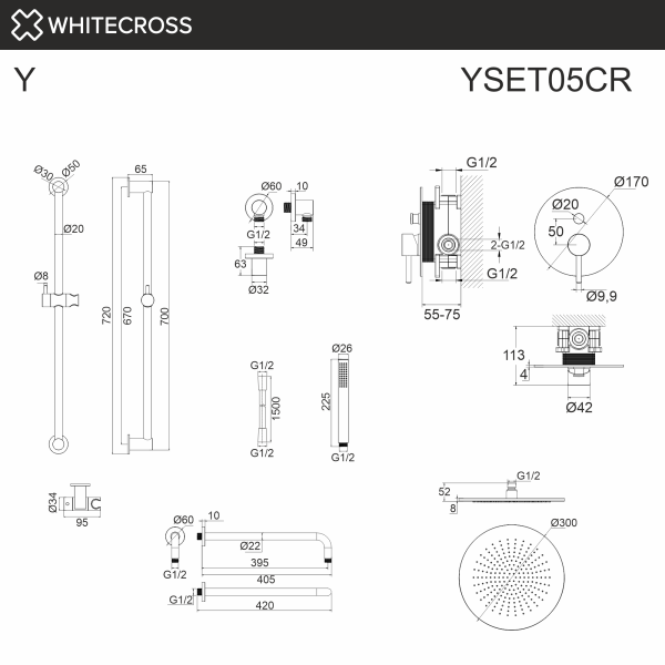 Душевой комплект с ручным и тропическим душем WHITECROSS Y YSET05CR хром