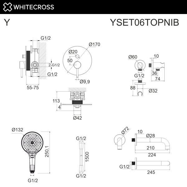 Душевой комплект с изливом WHITECROSS Y YSET06TOPNIB никель брашированный
