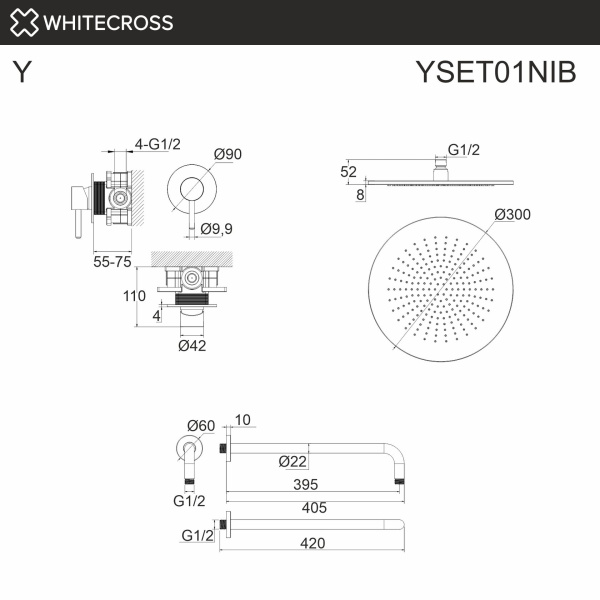 Душевой комплект с тропическим душем WHITECROSS Y YSET01NIB никель брашированный