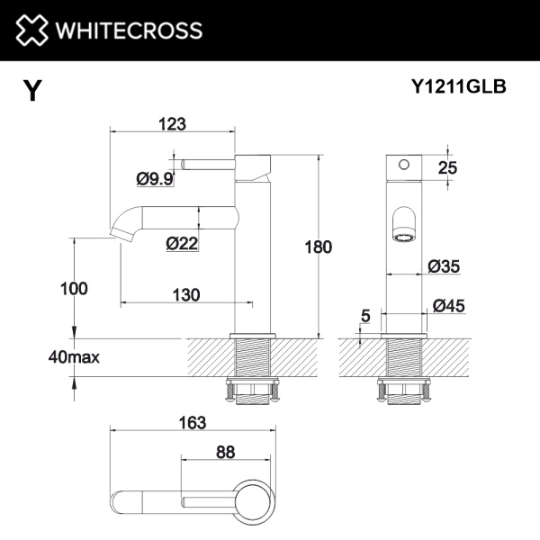Смеситель для раковины M WHITECROSS Y Y1211GLB золото брашированное